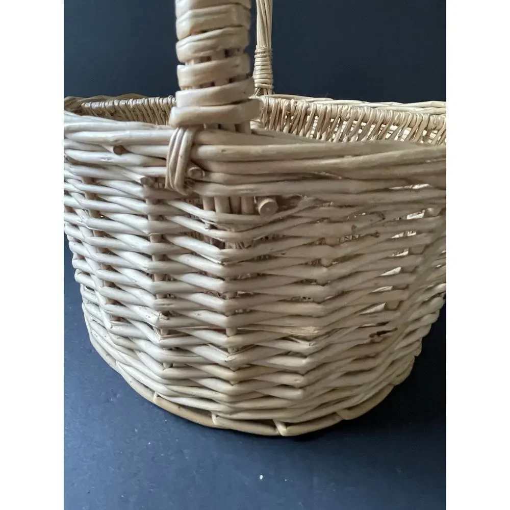 Vintage Wine Bottle Basket Sectioned Holder Wicker Straw Handle Picnic Cocktail